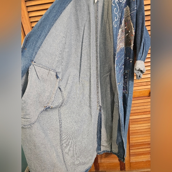 Vintage Sunbelt Denim Hand-Painted Duster Coat | Wearable Art | Size L - Picture 3 of 4